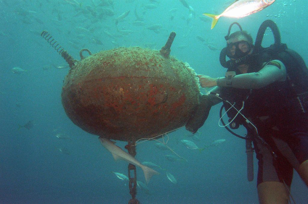 Diver with a sea mine